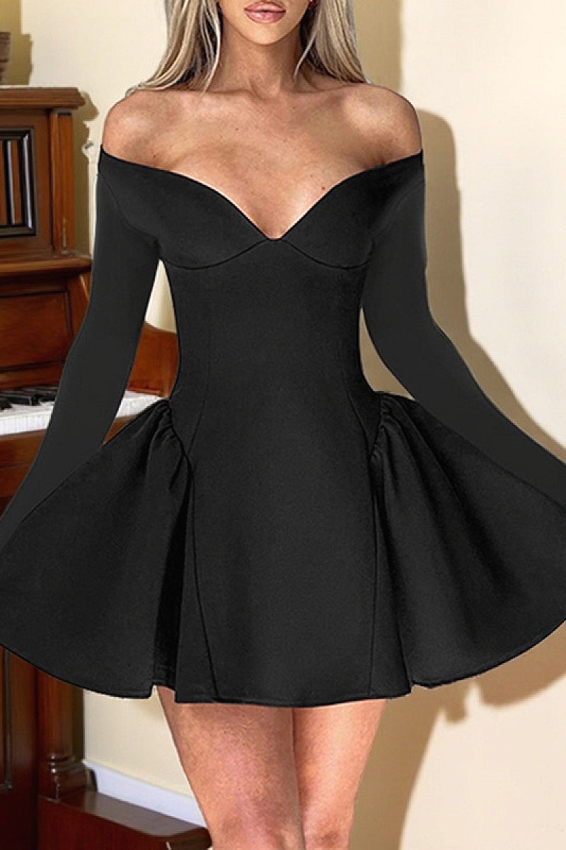Elegant Slim Fit A-Line Long Sleeve Dress