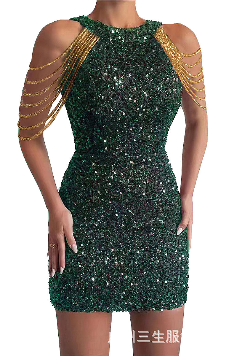 2026 Spring Summer Fashion Sexy Crystal Chain Bodycon Dress