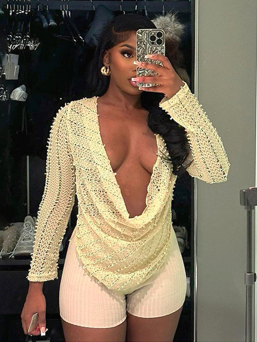 Trendy Long Sleeve Top with Unique Fabric
