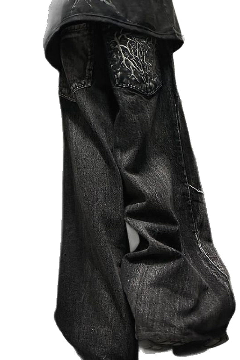 Millennial Ghost Denim Pants with Embroidery