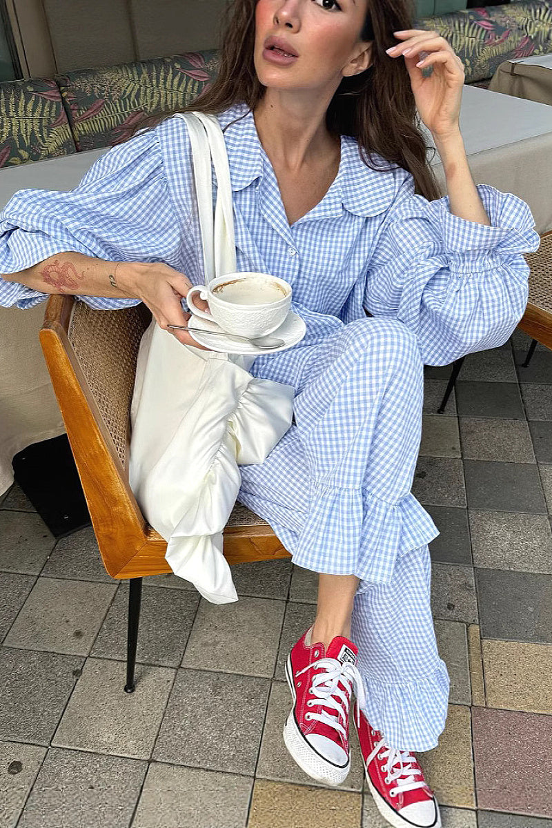 Autumn New Plaid Ruffle Casual Set for Women
