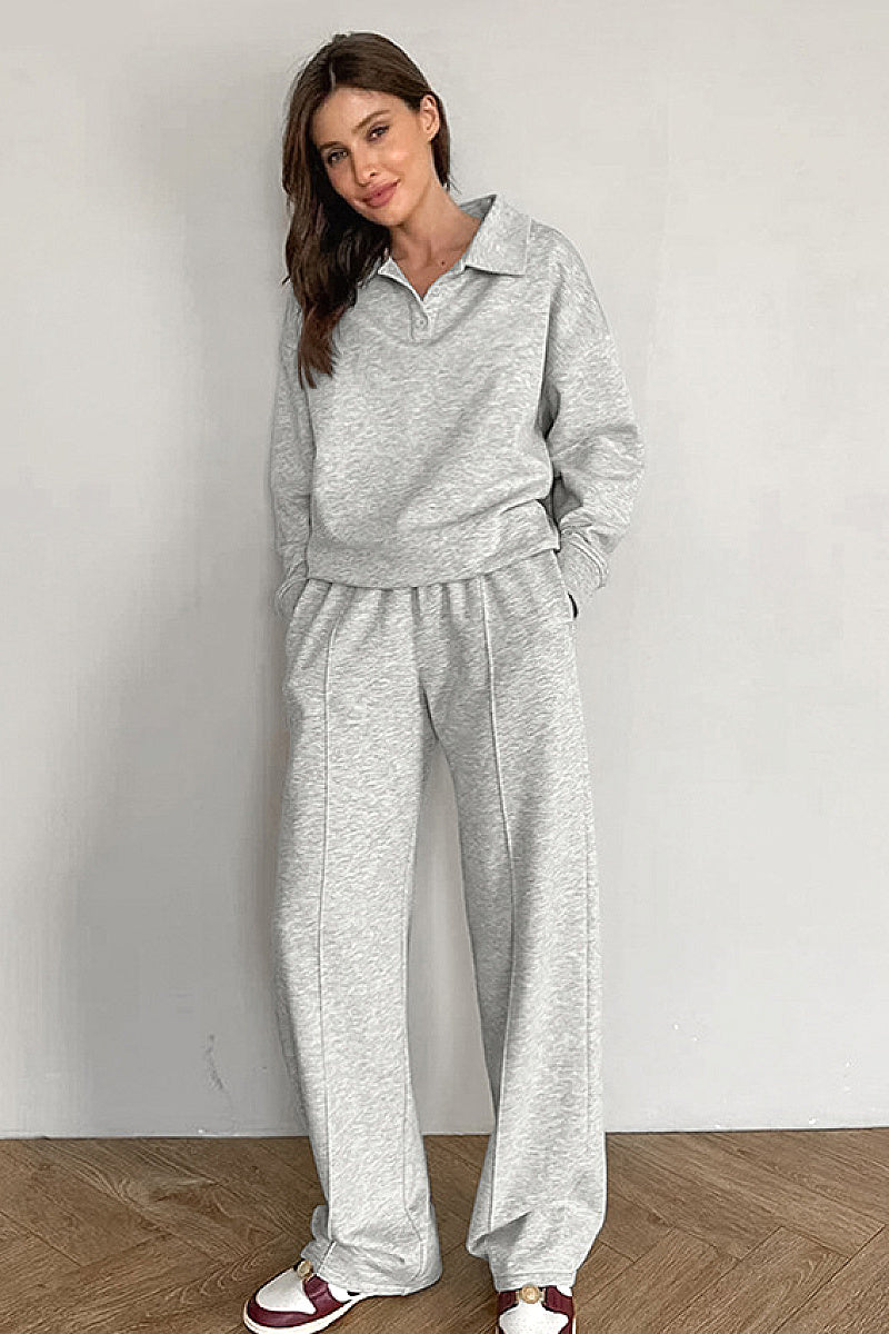 Casual Women's Hoodie Set with Wide Leg Pants