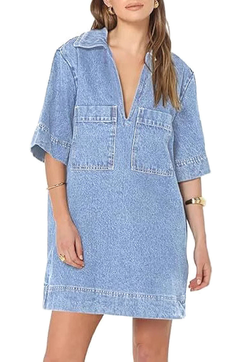 Trendy Solid Color Denim Dress for Women
