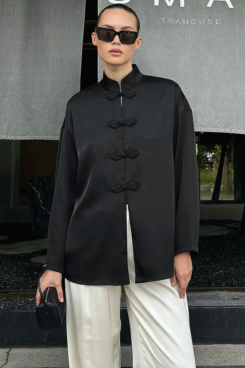 Elegant Chinese Style Stand Collar Long Sleeve Top