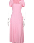 Summer A-Line Dress with Square Neck and Short Sleeves