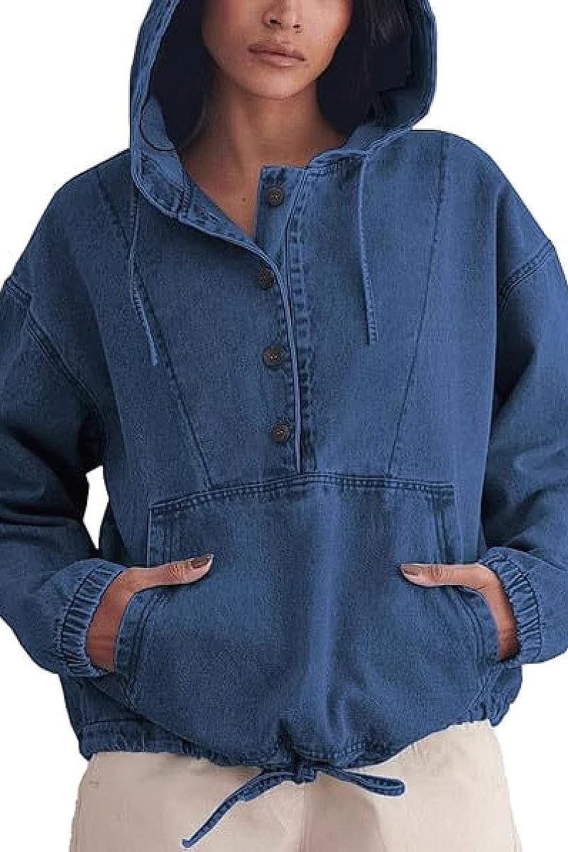 Fashionable Women's Denim Hoodie Jacket