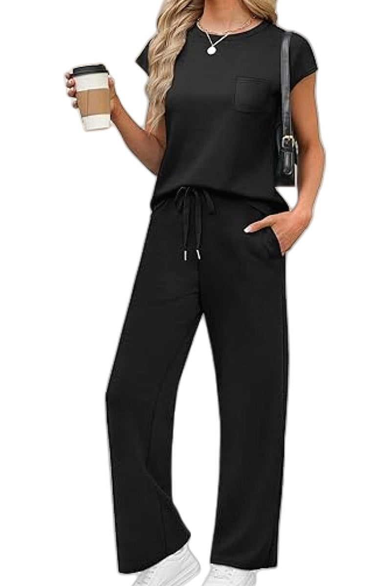 Casual Loose Fit Pocket T-Shirt and Pants Set