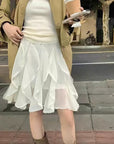 French Sweet Ruffled Lace Chiffon Skirt