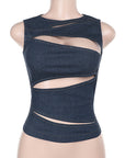 Summer Women's Sexy Hollow Denim Vest Top