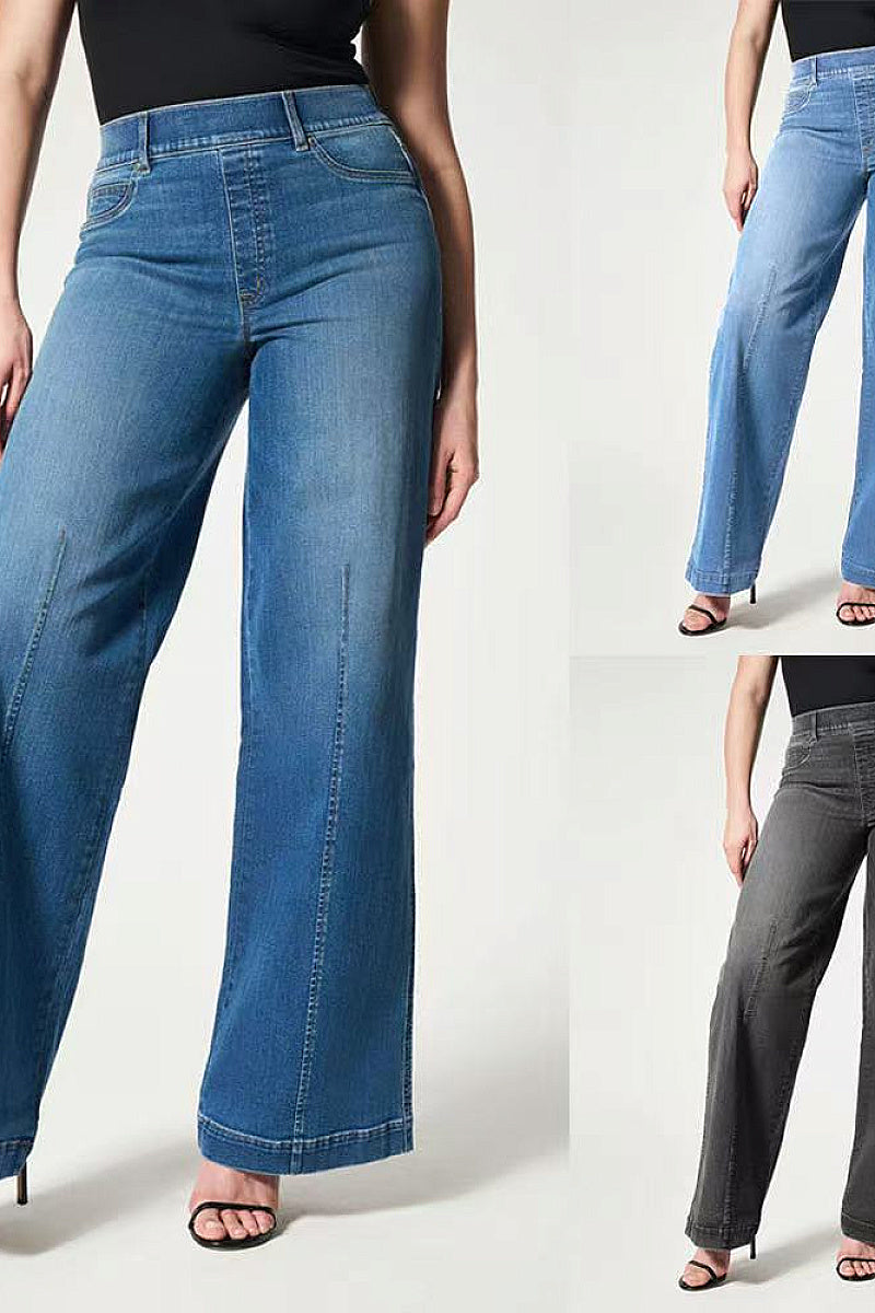 High Waist Wide Leg Stretch Denim Pants for Women