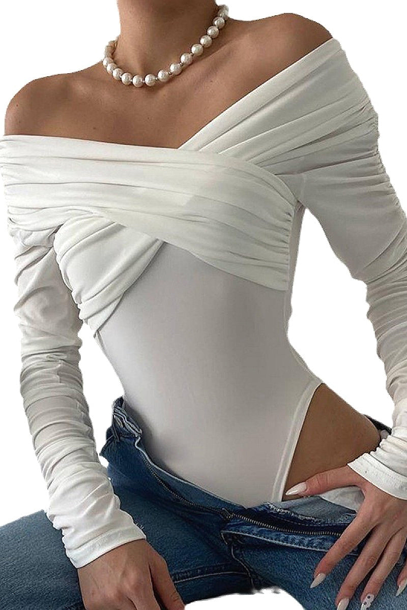 Spring Autumn Women's Off-Shoulder V-Neck Long Sleeve Dress