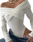 Spring Autumn Women's Off-Shoulder V-Neck Long Sleeve Dress