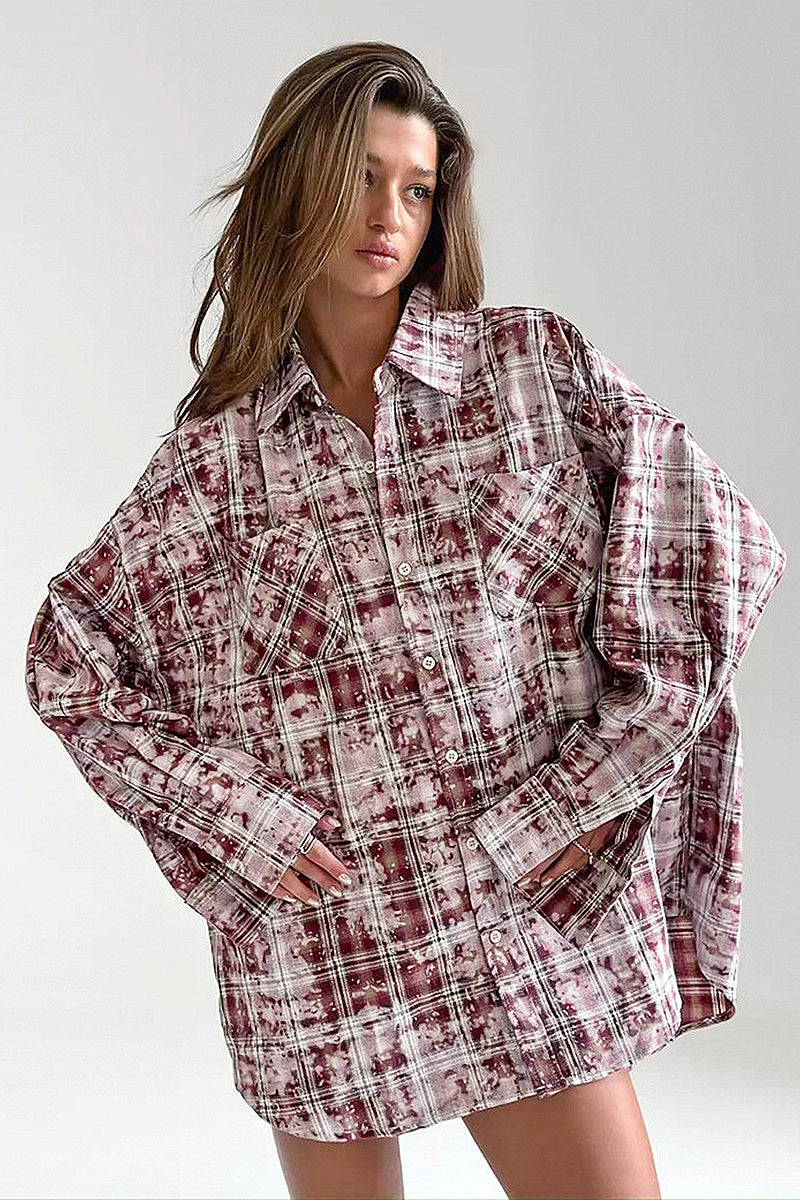 Vintage Plaid Oversized Long Sleeve Shirt