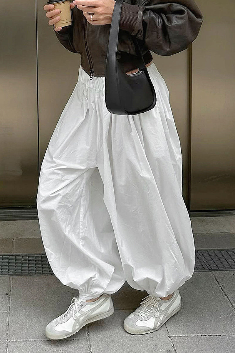 High Waist White Casual Wide Leg Pants for Women