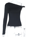 Trendy One-Shoulder Black Long Sleeve Top