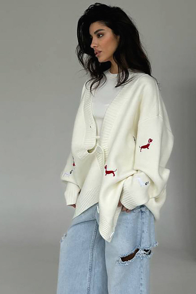 Korean Style Embroidered Dog Sweater Cardigan