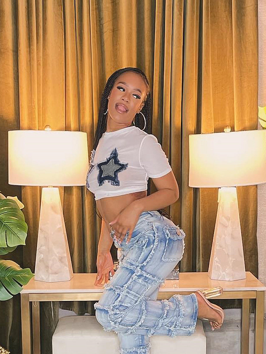 Trendy Summer Star Print Cropped T-Shirt