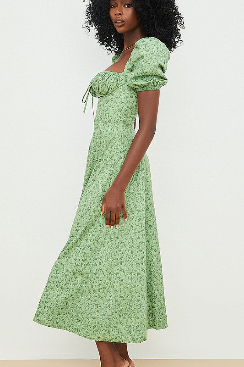 Summer Women's Floral Square Neck Puff Sleeve Dress