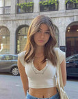 2023 Women's V-Neck Short Sleeve Crop Top