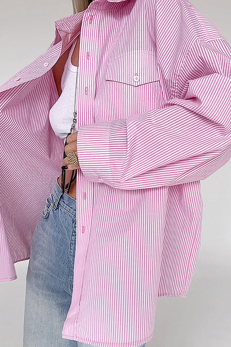 Fashionable Striped Pink Casual Shirt