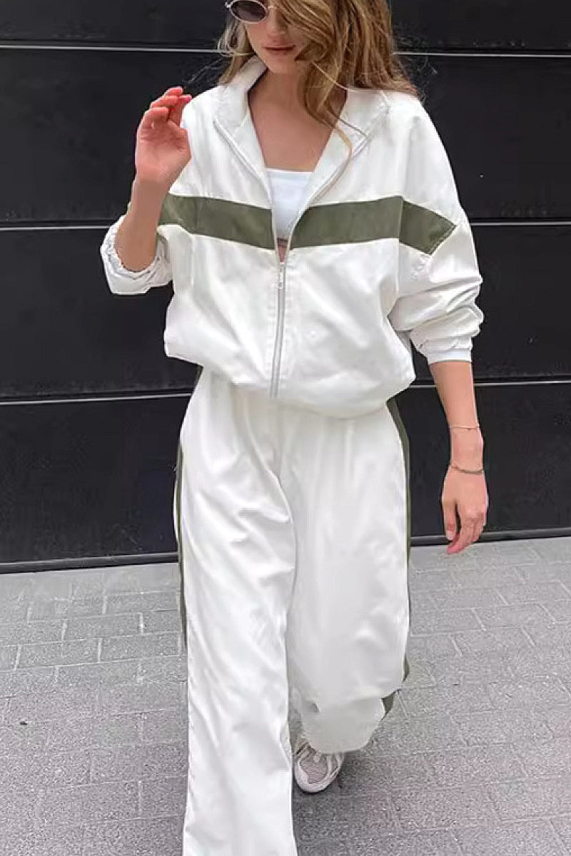 Casual Color Block Hoodie Set for Women