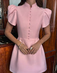 Summer New High Waist A-Line Dress with Puff Sleeves