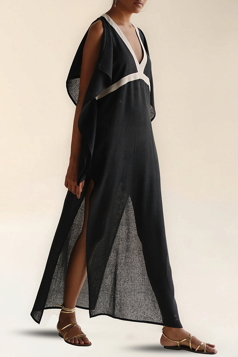 Vintage Casual Vacation Style V-Neck Long Dress