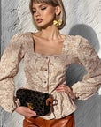 French Style Jacquard Puff Sleeve Shirt