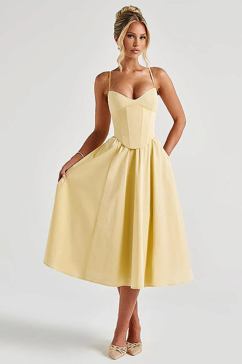 Fashionable Waist-Defined Spaghetti Strap Dress