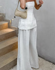 Chic Strapless Top and High Waist Wide Leg Set