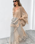 Chic Sheer Chiffon Batwing Sleeve Dress