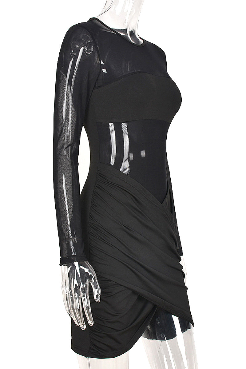 Sexy Sheer Long Sleeve Dress for Fall