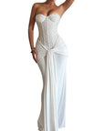 Elegant Strapless Long Dress with Waist Tie