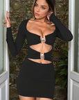 European Style Long Sleeve Hollow Bodycon Dress