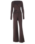 Casual V-Neck Long Sleeve Top and Pants Set
