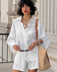 Casual French Style Cotton Shirt Set for Women