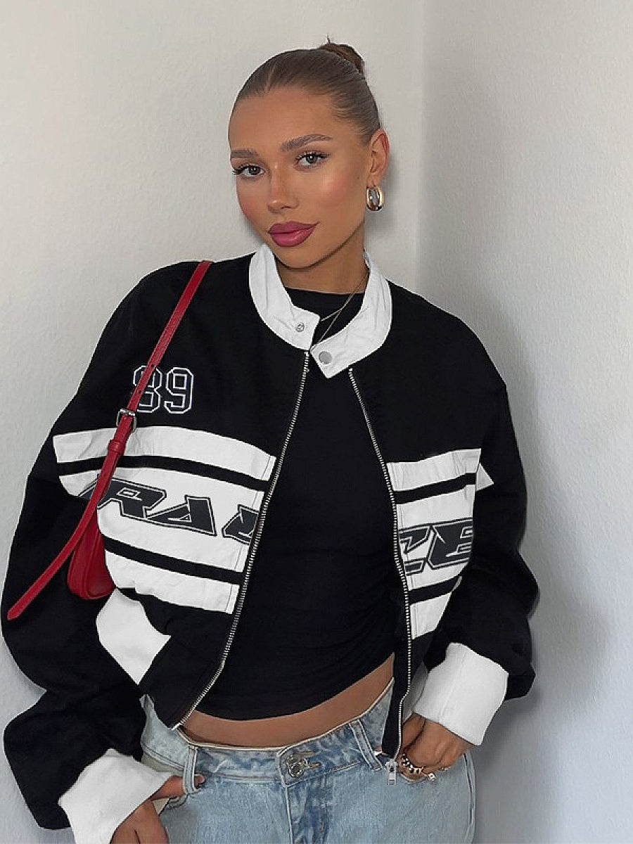 Trendy Color Block Long Sleeve Stand Collar Jacket