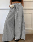 Trendy Striped Wide Leg Pants with Elastic Waist