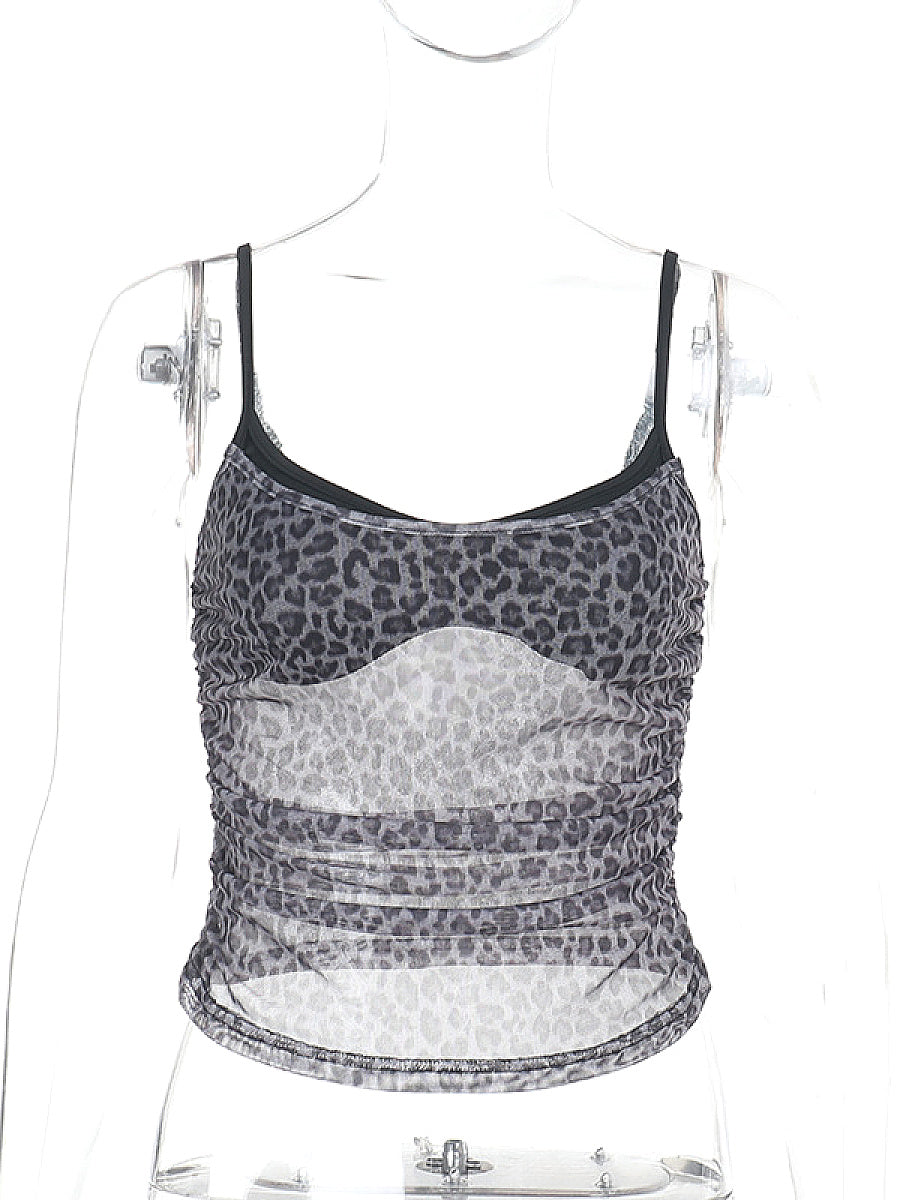 Summer Sheer Leopard Print Camisole Top