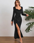 Elegant Long Sleeve Velvet Dress with Slit