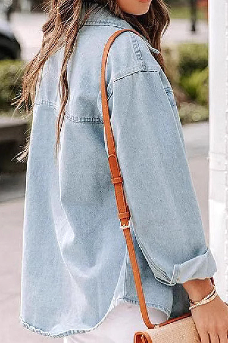 Loose-Fit Long Sleeve Denim Shirt for Women