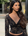 Chic Lace V-Neck Sheer Top for Fall