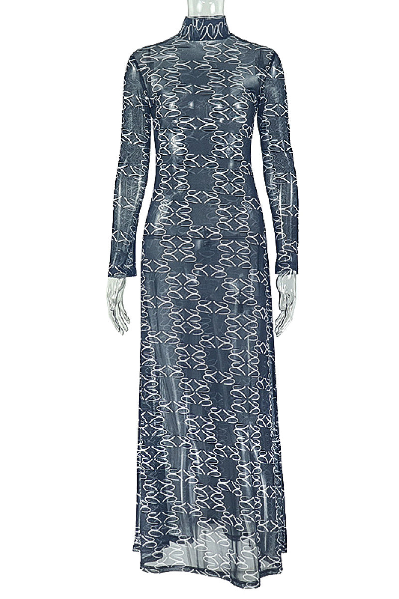 Fashionable High Neck Long Sleeve A-Line Dress