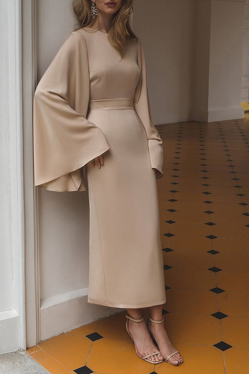 Elegant Backless Dress with Flare Sleeves