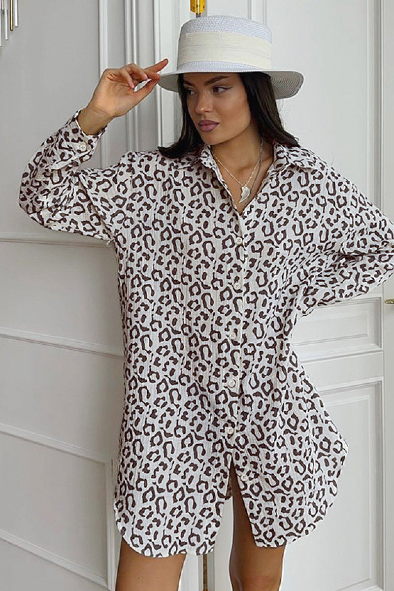 Spring Chiffon Cotton Leopard Print Shirt