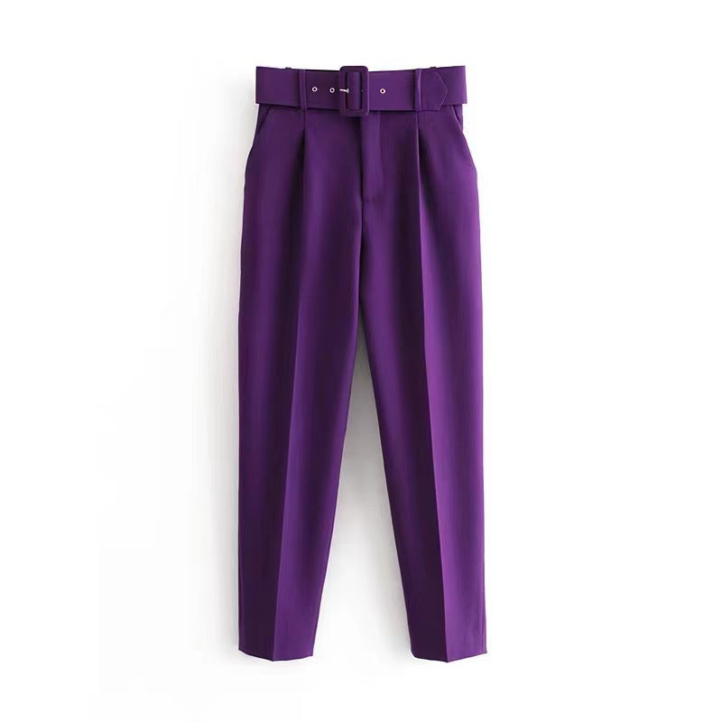 Casual High Waist Straight Leg Pants with Belt
