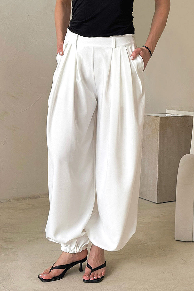 Casual Loose Fit Solid Color Tapered Pants