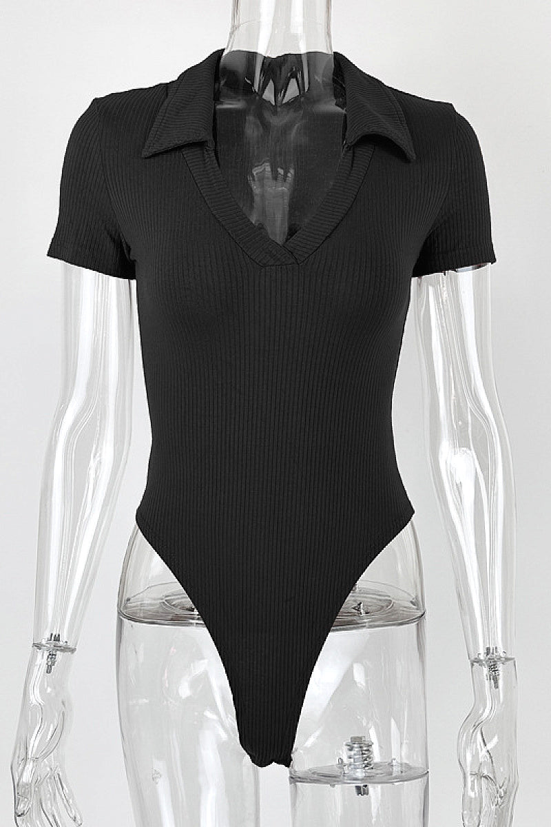 Summer New Women's Cotton Polo Neck Slim Fit Bodysuit