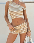 Sexy Striped Crop Top and Shorts Set for Women