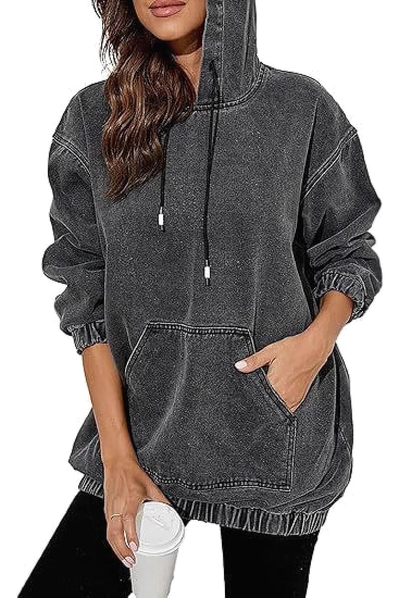 Vintage Washed Hooded Sweatshirt for Casual Wear